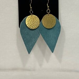 Gold and Teal Drop Earrings